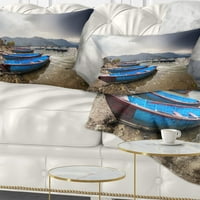 DesignArt Сини чамци во езерото Похара - перница за фрлање брод - 16x16