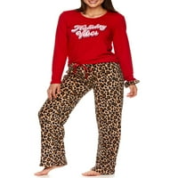Sleep & Co. Women'sенски и женски плус долги ракави на врвот, сет на пижами пантолони и пинчо