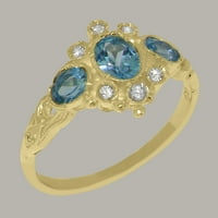 Британците Направија 9к Жолто Злато Сино Топаз И кубен цирконски прстен женски годишнина прстен-големина опции-Големина 11,75