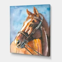 Затвори портрет на кафеав коњско сликарство платно уметнички принт