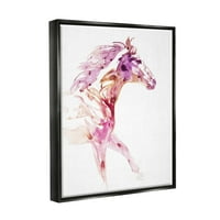 Апстракт Апстрактни розови коњски галопирани животни и инсекти сликање црна пловила врамена уметничка печатена wallидна уметност