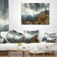 DesignArt Cakukasus Mountains Бела панорама - пејзаж печатена перница за фрлање - 18x18