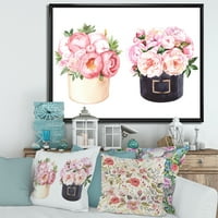 Дизајн на „Пеони и роза со цветна кутија“ фарма куќа врамена платно за печатење на wallидни уметности