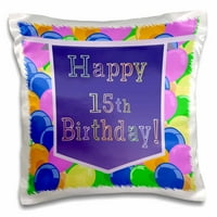 3дроза Балони Со Виолетова Банер Среќен 15-Ти Роденден-Перница Случај, од
