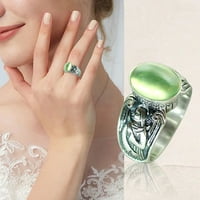 Ака Прстен Европски И Американски ретро дизајн на човечка глава светло зелен камен прстен популарен накит Повеќе Прстени За Жени