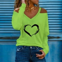 Кошули За Жени Графички Маици Жени Обични Печатени Долги Ракави Пуловер На Вратот Надвор Од Рамото Блуза Маица Врвови Зелена