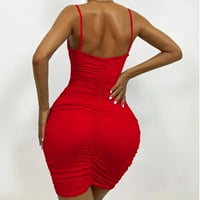 Летни Фустани За Жени Цврста Мода Без Ракави Над Обвивката На Коленото Длабок Фустан Со Врат Црвен XS