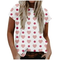 Женска Мода Секојдневен Удобно Печатени О-Вратот Краток Ракав Блуза Топла Розова XL